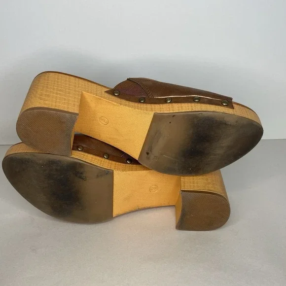 Clog Mules Sandals Brown Mia Women's 9 Faux Leather Boho Festival Hippie Clogs - Picture 12 of 13